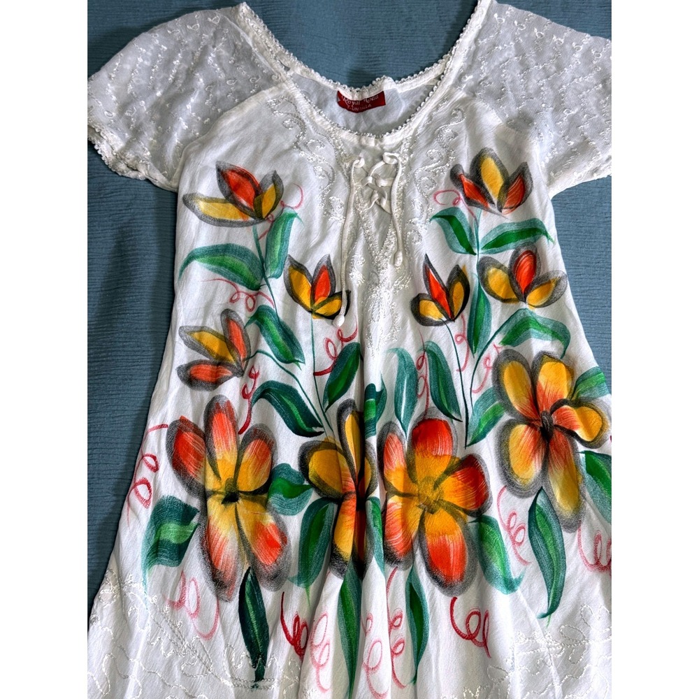 Mexican Floral Embroidered Swing Tunic Boho Folk Art Bell Hem OS Mexican Peasant